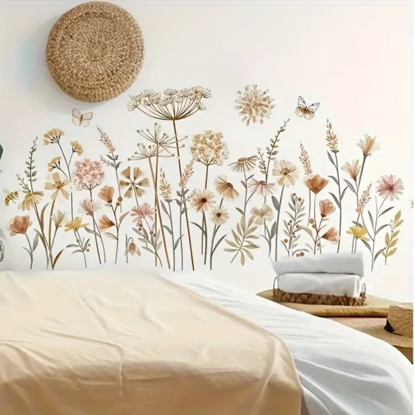 1 Stück Vintage Wandsticker mit botanischem Motiv – Löwenzahnblüten, Zweige & Blätter | Selbstklebende, matte Deko | Unregelmäßiges Blumen-Design für Wohnzimmer, Schlafzimmer & Natur-inspirierte Wandgestaltung – Einfach anzubringen, ablösbar - Image 5