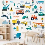 5 Blatt Baustellen-Warnfahrzeug Wandaufkleber – Große Lastwagen, Traktoren, Bagger, Dekoration für Schlafzimmer, Klassenzimmer, Kinderzimmer, Geburtstagsgeschenk, Spielzimmer