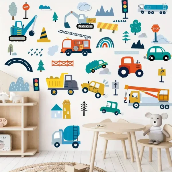 5 Blatt Baustellen-Warnfahrzeug Wandaufkleber – Große Lastwagen, Traktoren, Bagger, Dekoration für Schlafzimmer, Klassenzimmer, Kinderzimmer, Geburtstagsgeschenk, Spielzimmer - Image 4