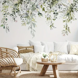 2 Stück Wandsticker mit eleganten grünen Blättern & floralen Motiven (59,94 x 29,97 cm) – Selbstklebend, wasserfest & leicht anzubringen | Natur-inspirierte Pflanzendeko für Schlafzimmer, Wohnzimmer & Hintergrundgestaltung – Wanddekoration für Zuhause