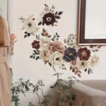 Elegantes Blumen Wandtattoo – Vinyl Wandsticker in Weiß, Beige, Rot & Schwarz für Wohnzimmer, Schlafzimmer & Flur, Selbstklebend mit Glänzender Oberfläche