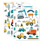 5 Blatt Baustellen-Warnfahrzeug Wandaufkleber – Große Lastwagen, Traktoren, Bagger, Dekoration für Schlafzimmer, Klassenzimmer, Kinderzimmer, Geburtstagsgeschenk, Spielzimmer