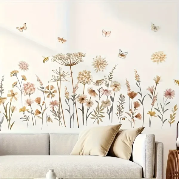 1 Stück Vintage Wandsticker mit botanischem Motiv – Löwenzahnblüten, Zweige & Blätter | Selbstklebende, matte Deko | Unregelmäßiges Blumen-Design für Wohnzimmer, Schlafzimmer & Natur-inspirierte Wandgestaltung – Einfach anzubringen, ablösbar - Image 2