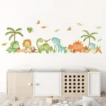 2 Stück BRUP Dinosaurier & Üppige Blätter Wandaufkleber – Bunte, Selbstklebende & Abnehmbare PVC Aufkleber für Schlafzimmer, Wohnzimmer, Eingangsbereich – Klassisches Tiermotiv für die Heimdekoration, Raumakzentstücke