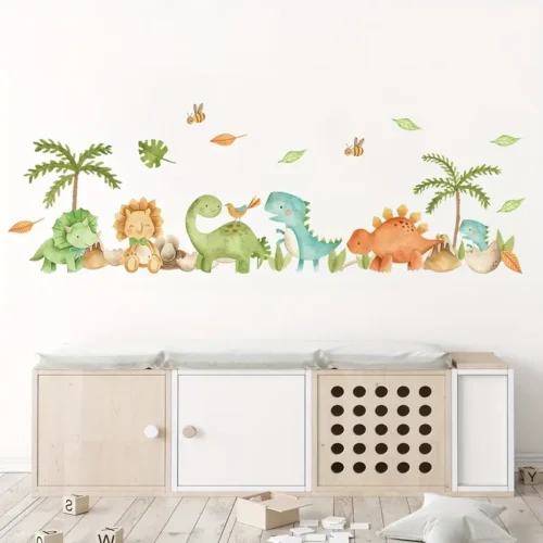 2 Stück BRUP Dinosaurier & Üppige Blätter Wandaufkleber – Bunte, Selbstklebende & Abnehmbare PVC Aufkleber für Schlafzimmer, Wohnzimmer, Eingangsbereich – Klassisches Tiermotiv für die Heimdekoration, Raumakzentstücke