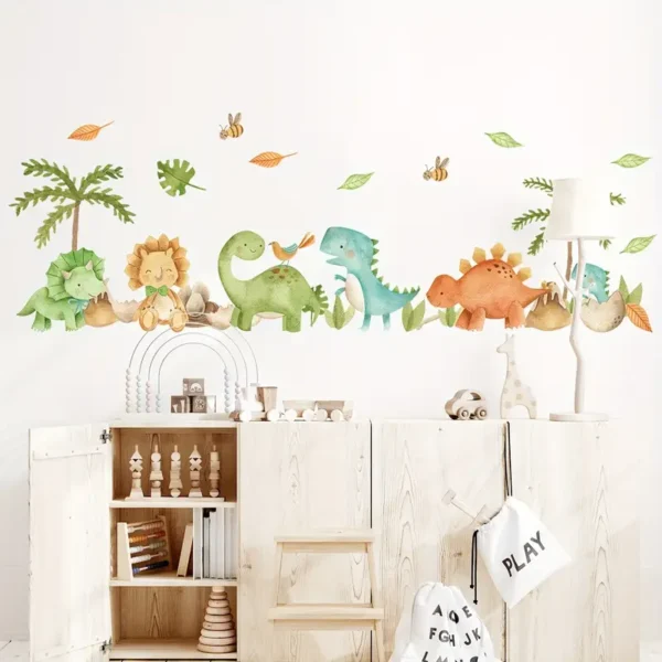 2 Stück BRUP Dinosaurier & Üppige Blätter Wandaufkleber – Bunte, Selbstklebende & Abnehmbare PVC Aufkleber für Schlafzimmer, Wohnzimmer, Eingangsbereich – Klassisches Tiermotiv für die Heimdekoration, Raumakzentstücke - Image 4