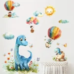 Cartoon Dinosaurier Heißluftballon Wandaufkleber, Klassischer Stil, Polyvinylchlorid Material, Einmalig Verwendbar, Abnehmbar, Selbstklebend, Dekoration Für Das Schlafzimmer