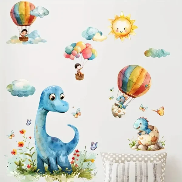 Cartoon Dinosaurier Heißluftballon Wandaufkleber, Klassischer Stil, Polyvinylchlorid Material, Einmalig Verwendbar, Abnehmbar, Selbstklebend, Dekoration Für Das Schlafzimmer - Image 7
