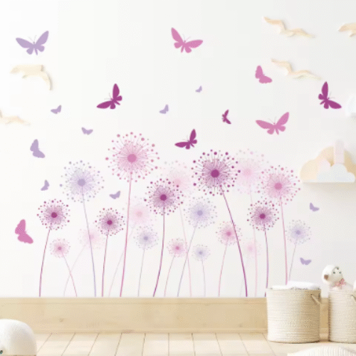Cartoon Pusteblume & Schmetterling Wandsticker – Selbstklebende Wandtattoos für Schlafzimmer, Kinderzimmer & Wohnzimmer | DIY Wanddeko Blumen & Schmetterlinge | Abnehmbare Wandaufkleber für kreative Wohnraumgestaltung