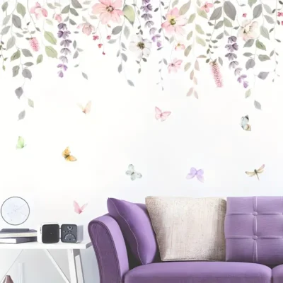 2er Set BRUP Moderne Blumen- & Schmetterling Wandaufkleber - Abnehmbar Selbstklebende Dekor für Glasoberflächen, Halbmatter Finish
