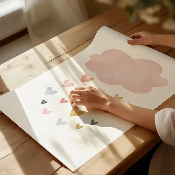 Set mit 3 Niedlichen Sonne Wolke Regenbogen Pink Wandkunst Leinwanddrucks, Boho Wolken Herz Regen Poster Drucke, Ideales Geschenk für Wohnzimmer, Schlafzimmer, Klassenzimmer - Image 4