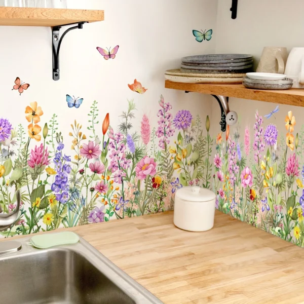 Bunte Wandsticker mit Blumen & Schmetterlingen – Selbstklebend & ablösbar | Farbintensive Dekoraufkleber für Wohnzimmer & Schlafzimmer | Verspielte Wandkunst & Schmetterlingsdeko – Lebendige Akzente für kreative Raumgestaltung - Image 5