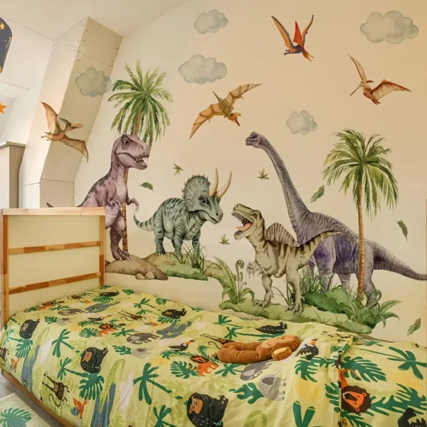 2er Set kreative Dinosaurier Wandaufkleber für Schlafzimmer, Wohnzimmer, Flur, Eingang, Kinderzimmer, Selbstklebende Dekoration, Dinosaurier Wandtattoo, Wandsticker für Kinder, Wanddeko - Image 5