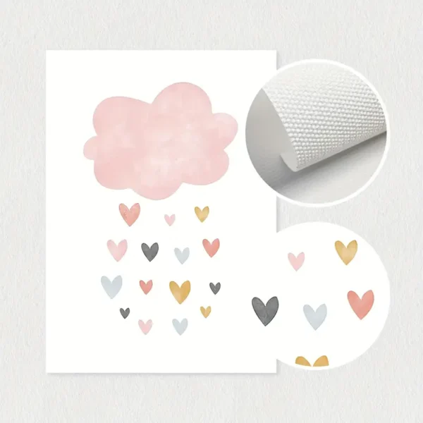 Set mit 3 Niedlichen Sonne Wolke Regenbogen Pink Wandkunst Leinwanddrucks, Boho Wolken Herz Regen Poster Drucke, Ideales Geschenk für Wohnzimmer, Schlafzimmer, Klassenzimmer - Image 9