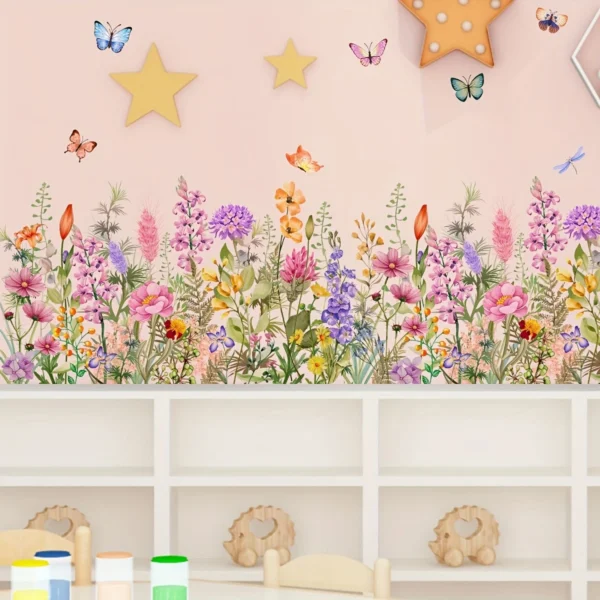 Bunte Wandsticker mit Blumen & Schmetterlingen – Selbstklebend & ablösbar | Farbintensive Dekoraufkleber für Wohnzimmer & Schlafzimmer | Verspielte Wandkunst & Schmetterlingsdeko – Lebendige Akzente für kreative Raumgestaltung - Image 2