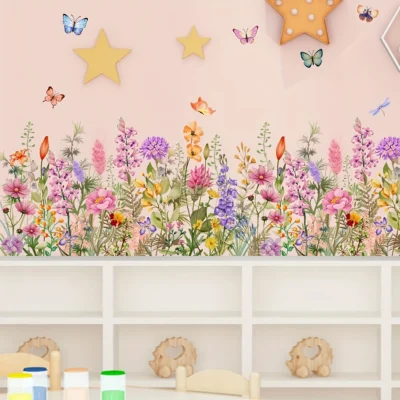 Bunte Wandsticker mit Blumen & Schmetterlingen – Selbstklebend & ablösbar | Farbintensive Dekoraufkleber für Wohnzimmer & Schlafzimmer | Verspielte Wandkunst & Schmetterlingsdeko – Lebendige Akzente für kreative Raumgestaltung