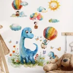 Cartoon Dinosaurier Heißluftballon Wandaufkleber, Klassischer Stil, Polyvinylchlorid Material, Einmalig Verwendbar, Abnehmbar, Selbstklebend, Dekoration Für Das Schlafzimmer