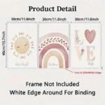 3-teiliges Set Boho Wandkunst für Kinderzimmer, bestehend aus Sonnen-, Regenbogen- und LOVE Kunstdrucken, moderne Leinwanddekoration für Mädchenzimmer, Kindergartenwandbilder