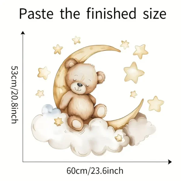 1 Stück 'Good Night' Teddy Bär & Halbmond Wandaufkleber - Verspieltes Wolken & Stern Design, Modisches Tierdruck Wandbild für Schlafzimmer Dekoration, Bär Dekoration für Zuhause - Image 2