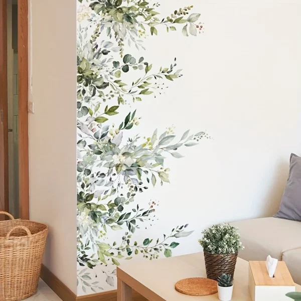 2 Stück Wandsticker mit eleganten grünen Blättern & floralen Motiven (59,94 x 29,97 cm) – Selbstklebend, wasserfest & leicht anzubringen | Natur-inspirierte Pflanzendeko für Schlafzimmer, Wohnzimmer & Hintergrundgestaltung – Wanddekoration für Zuhause - Image 4