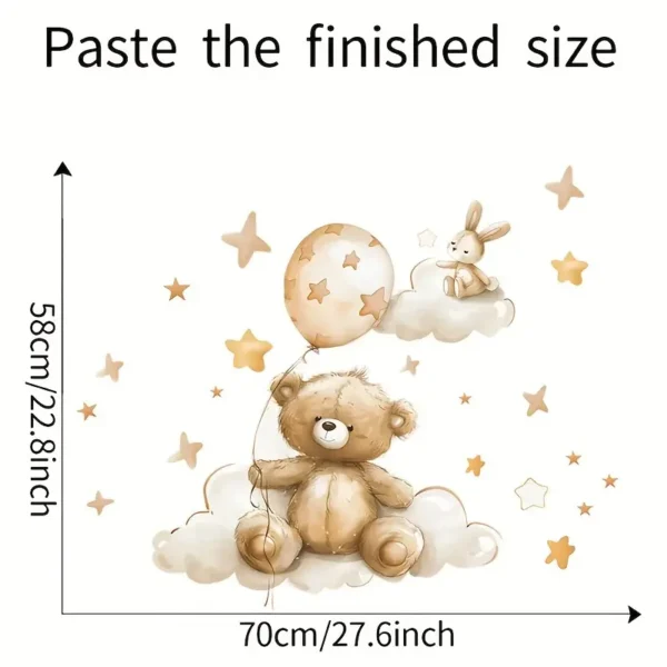 Adorable Teddy Bär, Ballon & Hase Wandaufkleber - Selbstklebender Sticker mit Wolken und Sternen für Kinderzimmer, Wohnzimmer oder Arbeitszimmer Dekoration - Image 2