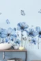 Wandtattoo mit Blauem Blumen- und Schmetterlingsdesign – Selbstklebendes Wandtattoo für Schlafzimmer, Wohnzimmer und Badezimmer, Wasserdicht und Abnehmbar