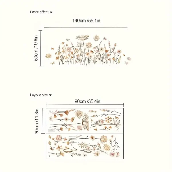 1 Stück Vintage Wandsticker mit botanischem Motiv – Löwenzahnblüten, Zweige & Blätter | Selbstklebende, matte Deko | Unregelmäßiges Blumen-Design für Wohnzimmer, Schlafzimmer & Natur-inspirierte Wandgestaltung – Einfach anzubringen, ablösbar - Image 4