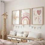 3-teiliges Set Boho Wandkunst für Kinderzimmer, bestehend aus Sonnen-, Regenbogen- und LOVE Kunstdrucken, moderne Leinwanddekoration für Mädchenzimmer, Kindergartenwandbilder