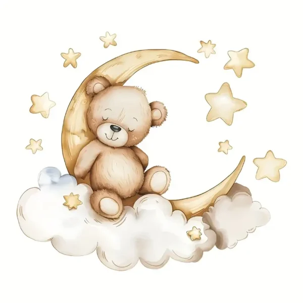 1 Stück 'Good Night' Teddy Bär & Halbmond Wandaufkleber - Verspieltes Wolken & Stern Design, Modisches Tierdruck Wandbild für Schlafzimmer Dekoration, Bär Dekoration für Zuhause - Image 7