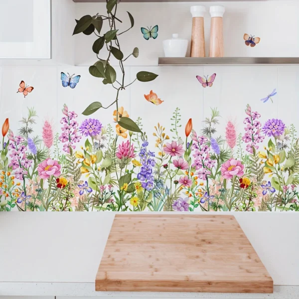 Bunte Wandsticker mit Blumen & Schmetterlingen – Selbstklebend & ablösbar | Farbintensive Dekoraufkleber für Wohnzimmer & Schlafzimmer | Verspielte Wandkunst & Schmetterlingsdeko – Lebendige Akzente für kreative Raumgestaltung - Image 3
