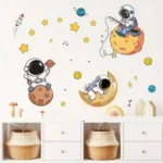 1 Stück Astronaut Wandsticker mit Planeten & Sternen – Selbstklebendes Wandtattoo, Kosmische Raumdeko für Schlafzimmer, Wohnzimmer, Kinderzimmer, Büro