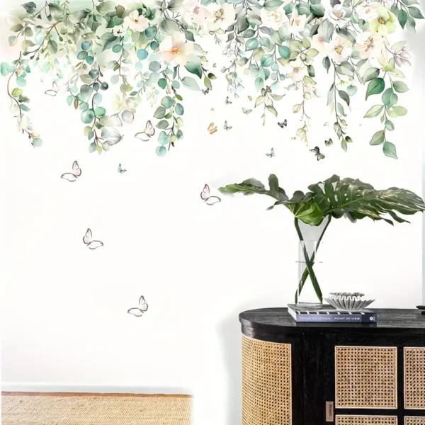 Florale Wandtattoos mit Schmetterlingen – Selbstklebender Wandaufkleber im Blumenranken Design, Dekor für Küche, Fenster & Wohnzimmer - Image 7