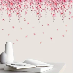 Florale Wandtattoos mit Schmetterlingen – Selbstklebender Wandaufkleber im Blumenranken Design, Dekor für Küche, Fenster & Wohnzimmer