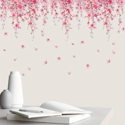 Florale Wandtattoos mit Schmetterlingen – Selbstklebender Wandaufkleber im Blumenranken Design, Dekor für Küche, Fenster & Wohnzimmer