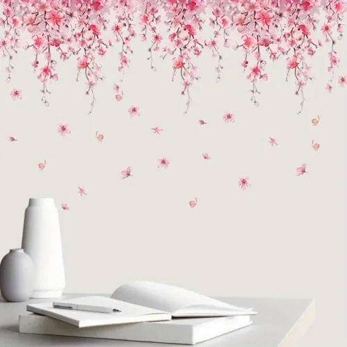 Florale Wandtattoos mit Schmetterlingen – Selbstklebender Wandaufkleber im Blumenranken Design, Dekor für Küche, Fenster & Wohnzimmer