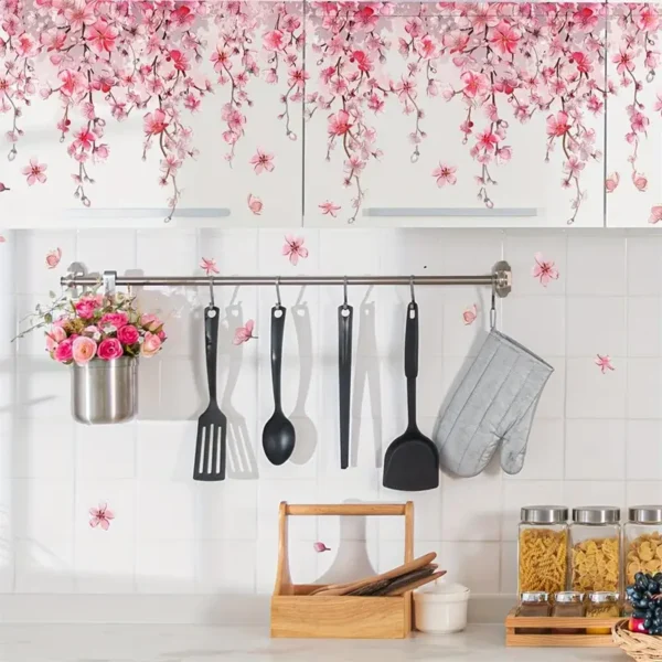 Florale Wandtattoos mit Schmetterlingen – Selbstklebender Wandaufkleber im Blumenranken Design, Dekor für Küche, Fenster & Wohnzimmer - Image 6