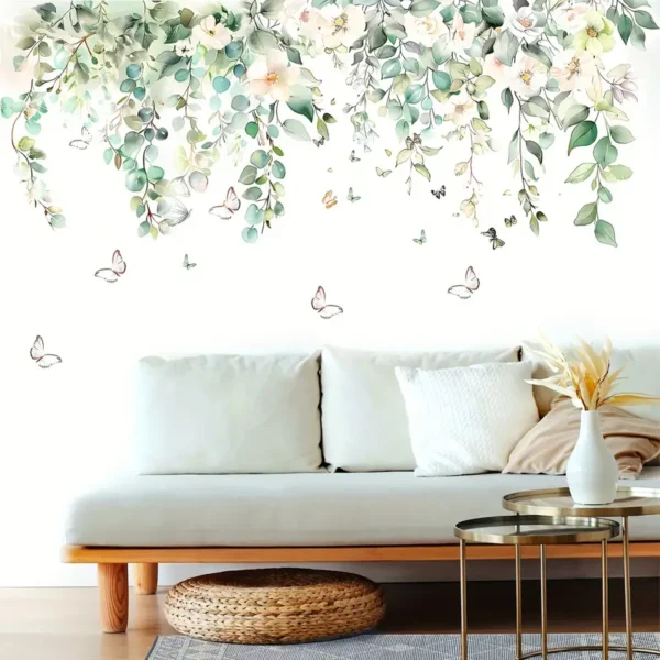 Florale Wandtattoos mit Schmetterlingen – Selbstklebender Wandaufkleber im Blumenranken Design, Dekor für Küche, Fenster & Wohnzimmer - Image 3