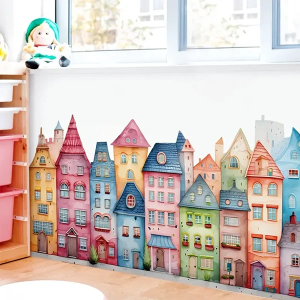 Wandtattoo Stadthäuser Bunt Pastell – Abziehbare Wanddeko Kinderzimmer - Image 3