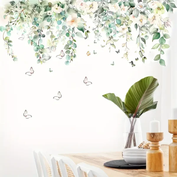 Florale Wandtattoos mit Schmetterlingen – Selbstklebender Wandaufkleber im Blumenranken Design, Dekor für Küche, Fenster & Wohnzimmer - Image 4