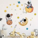 1 Stück Astronaut Wandsticker mit Planeten & Sternen – Selbstklebendes Wandtattoo, Kosmische Raumdeko für Schlafzimmer, Wohnzimmer, Kinderzimmer, Büro