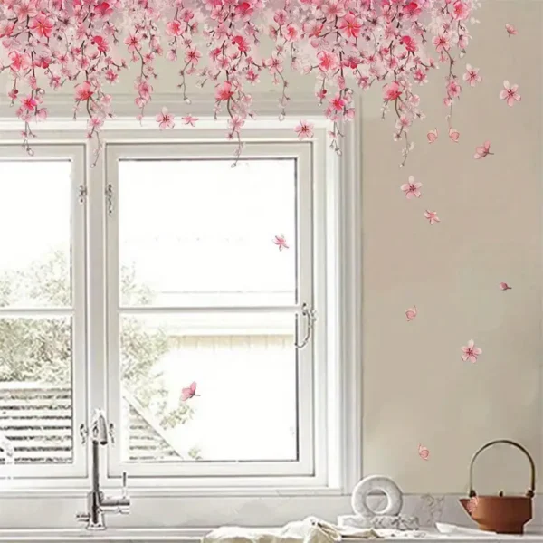 Florale Wandtattoos mit Schmetterlingen – Selbstklebender Wandaufkleber im Blumenranken Design, Dekor für Küche, Fenster & Wohnzimmer - Image 4
