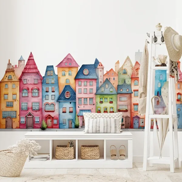Wandtattoo Stadthäuser Bunt Pastell – Abziehbare Wanddeko Kinderzimmer - Image 5