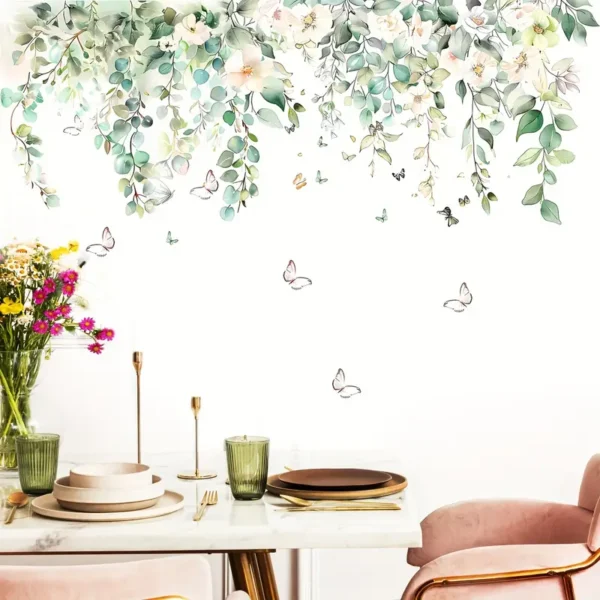 Florale Wandtattoos mit Schmetterlingen – Selbstklebender Wandaufkleber im Blumenranken Design, Dekor für Küche, Fenster & Wohnzimmer - Image 5