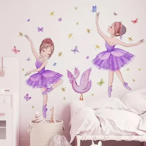Wandsticker Ballett Mädchen, Schmetterlinge, Prinzessin & Schwan – Selbstklebende Wandtattoos für Kinderzimmer, Mädchenzimmer, Babyzimmer und Deko