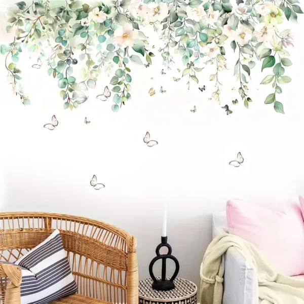 Florale Wandtattoos mit Schmetterlingen – Selbstklebender Wandaufkleber im Blumenranken Design, Dekor für Küche, Fenster & Wohnzimmer - Image 6